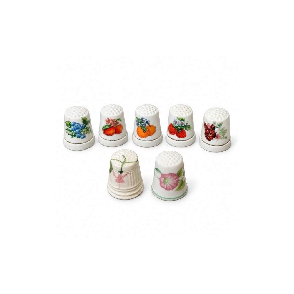 Vintage Porcelain Bone China Thimbles Lot of 7 Fruit Floral Butterfly